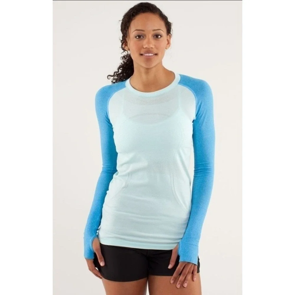 Lululemon 6 Run: Swiftly Tech Long Sleeve Blue  Shirt Reflective W3037S